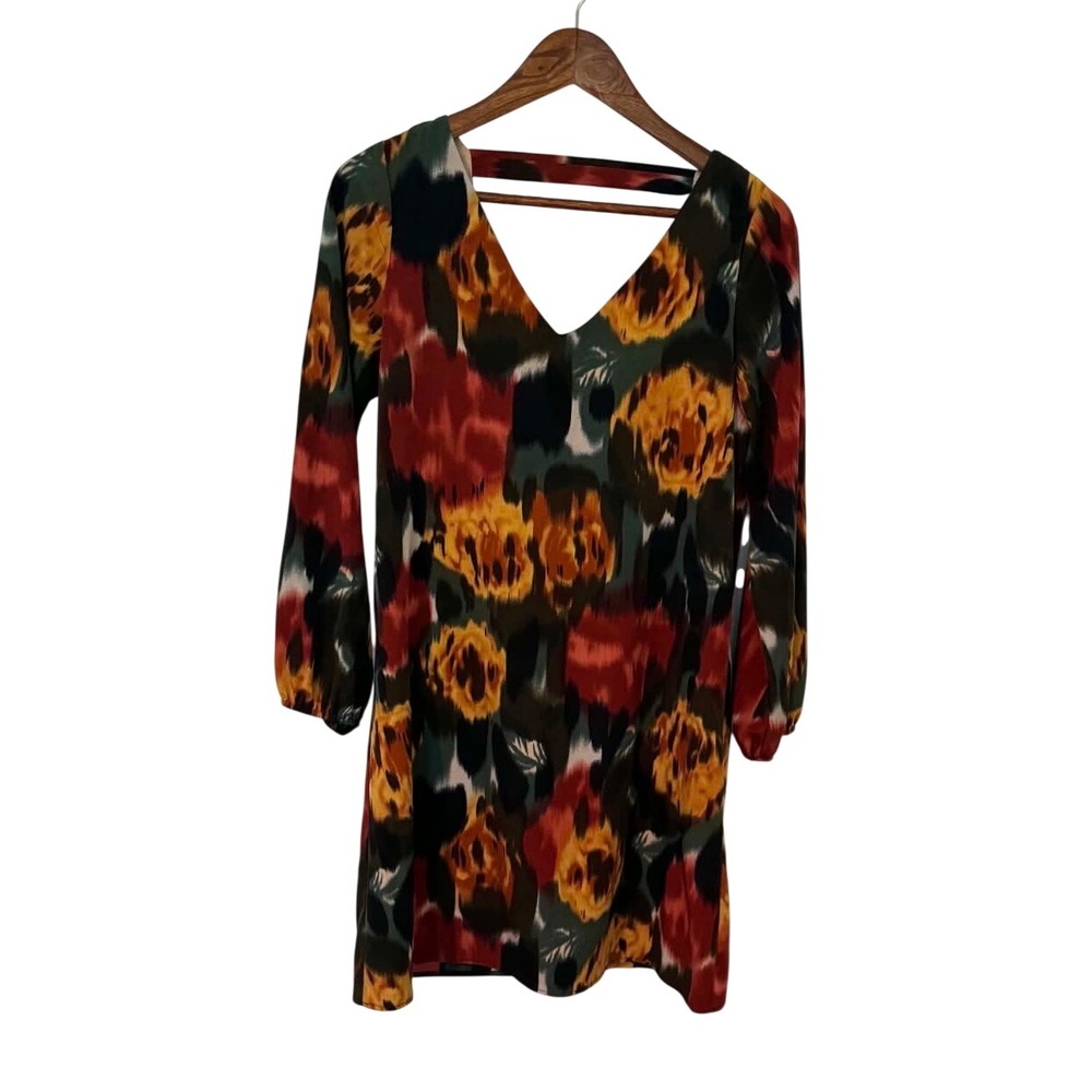 Newbury Kustom‎ USA Floral Shift Dress Womens Medium Multicolor Excellent V-Neck